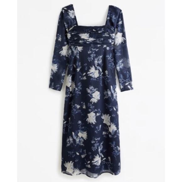 Abercrombie & Fitch Emerson Chiffon Floral Blue Midi Dress - NWT, Size Small - Picture 1 of 9